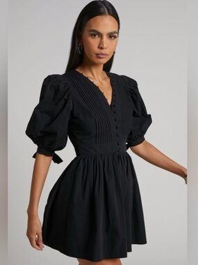 Showpo Black V-Neck Pintuck Button Mini Dress